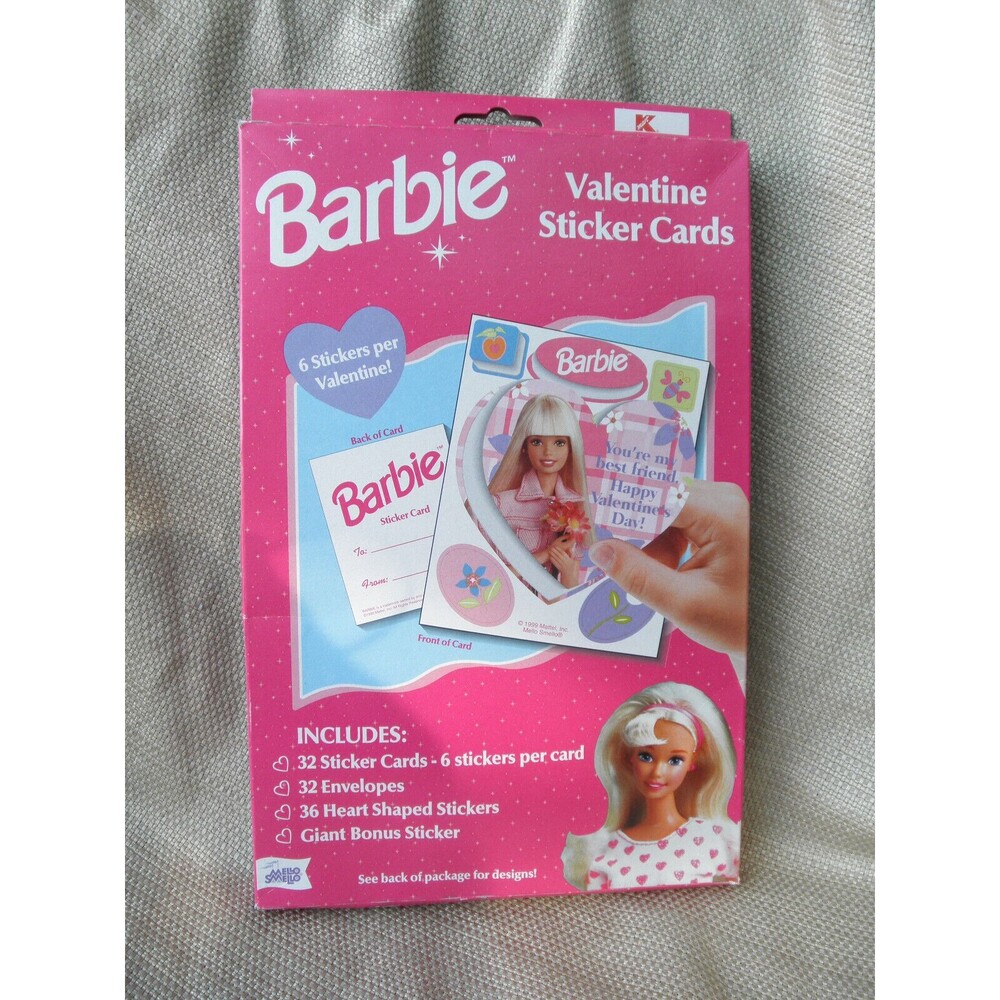 NEW 1998 VINTAGE, by MATTEL, BARBIE VALENTINE (32 STICKER CARDS)